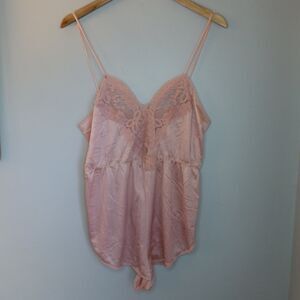Teddy Romper Lingerie M 1980s Pink Womens Elastic Waist